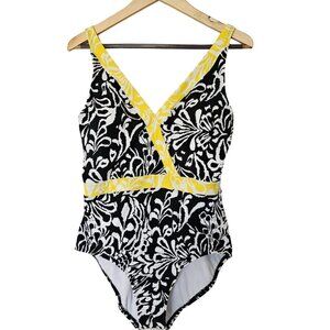 Jantzen Women's One Piece Swimsuit Size 12 Black & White Swimsuit Swim